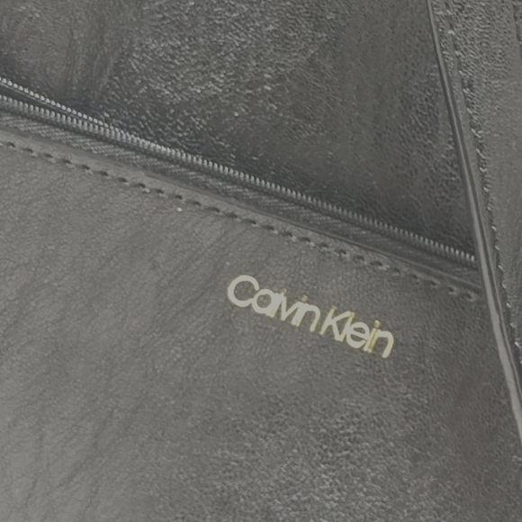 Calvin Klein Black Leather Tote with Gold Hardware + Matching Pouch - Picture 13 of 13